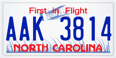 NC license plate AAK3814