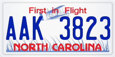 NC license plate AAK3823