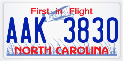 NC license plate AAK3830