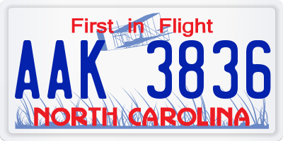 NC license plate AAK3836
