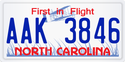 NC license plate AAK3846