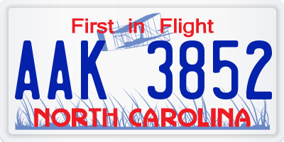 NC license plate AAK3852