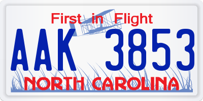 NC license plate AAK3853