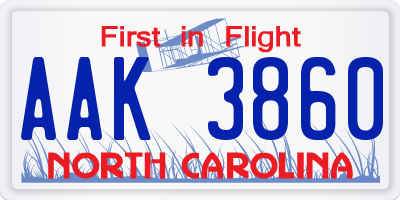 NC license plate AAK3860