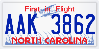 NC license plate AAK3862