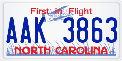 NC license plate AAK3863