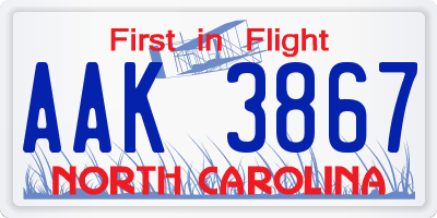 NC license plate AAK3867
