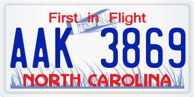 NC license plate AAK3869