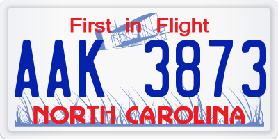 NC license plate AAK3873