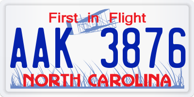 NC license plate AAK3876