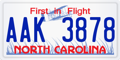 NC license plate AAK3878