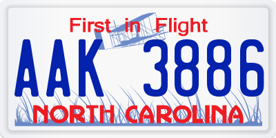 NC license plate AAK3886