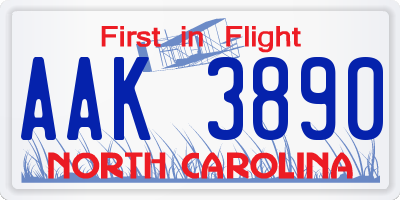NC license plate AAK3890