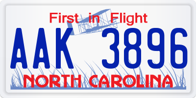 NC license plate AAK3896