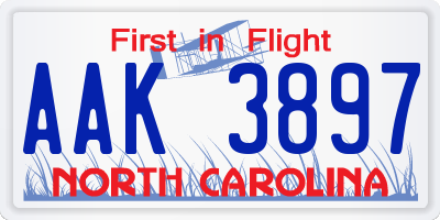 NC license plate AAK3897