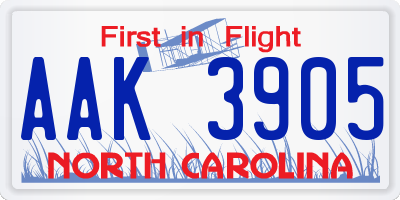 NC license plate AAK3905