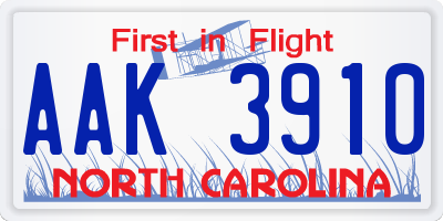 NC license plate AAK3910