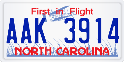 NC license plate AAK3914