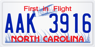 NC license plate AAK3916