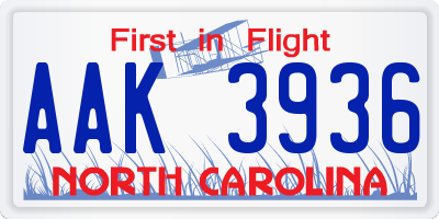 NC license plate AAK3936