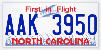 NC license plate AAK3950