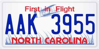 NC license plate AAK3955