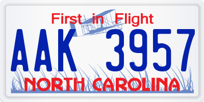 NC license plate AAK3957