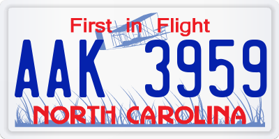 NC license plate AAK3959