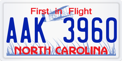 NC license plate AAK3960