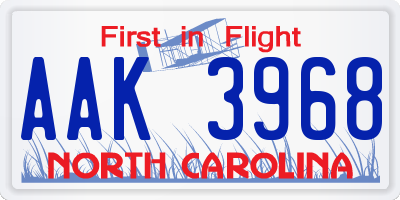 NC license plate AAK3968