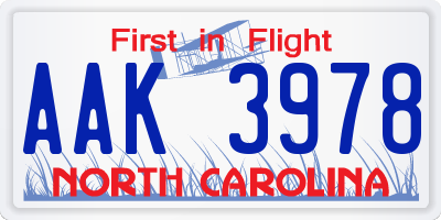 NC license plate AAK3978