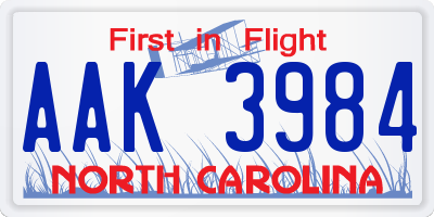 NC license plate AAK3984