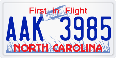 NC license plate AAK3985