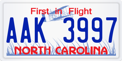 NC license plate AAK3997