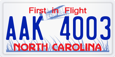 NC license plate AAK4003
