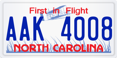 NC license plate AAK4008