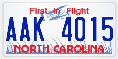 NC license plate AAK4015