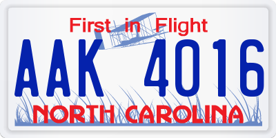 NC license plate AAK4016