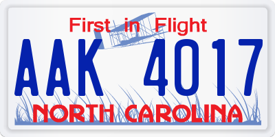 NC license plate AAK4017