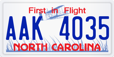 NC license plate AAK4035