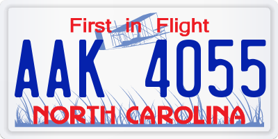 NC license plate AAK4055