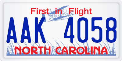 NC license plate AAK4058