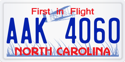NC license plate AAK4060