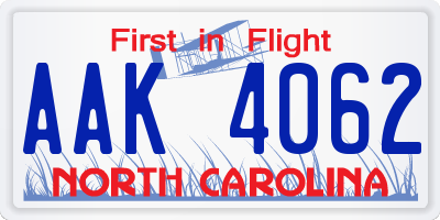 NC license plate AAK4062
