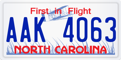 NC license plate AAK4063