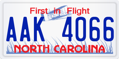 NC license plate AAK4066