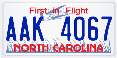 NC license plate AAK4067