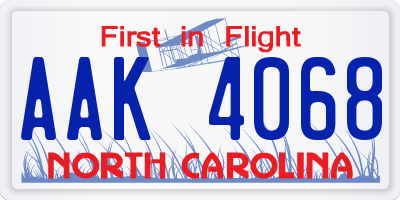 NC license plate AAK4068