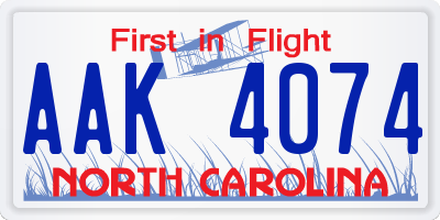 NC license plate AAK4074