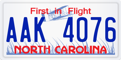 NC license plate AAK4076